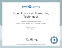 Excel Advanced Formatting Techniques certificate
