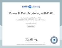 Power BI Data Modeling with DAX certificate