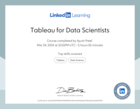 Tableau for Data Scientists certificate